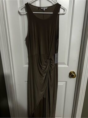 jennifer lopez Sleeveless Olive nude Twist-Front high low Dress